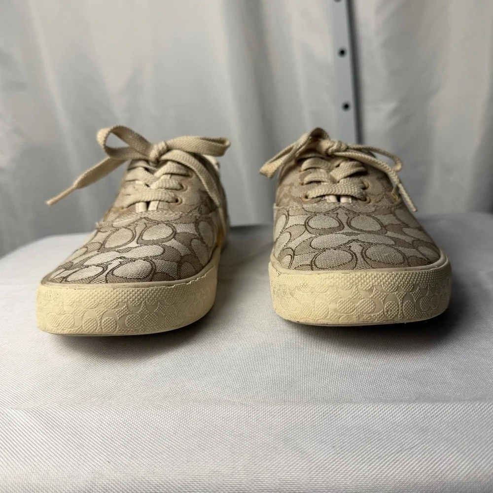Coach Citysole Skate Sneakers 8 B Tan Signature Jacquard Canvas Designer Shoes